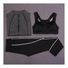 Woman Running Sports Fitness Yoga Clothes 3pcs Set    dark grey