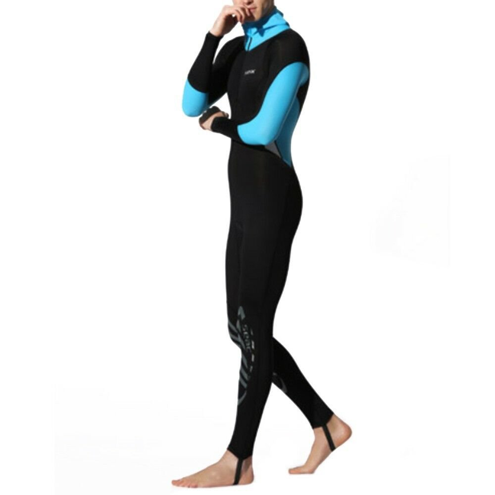 S016S017S018 One-piece Diving Suit Wetsuit Surfing light blue hooded printed