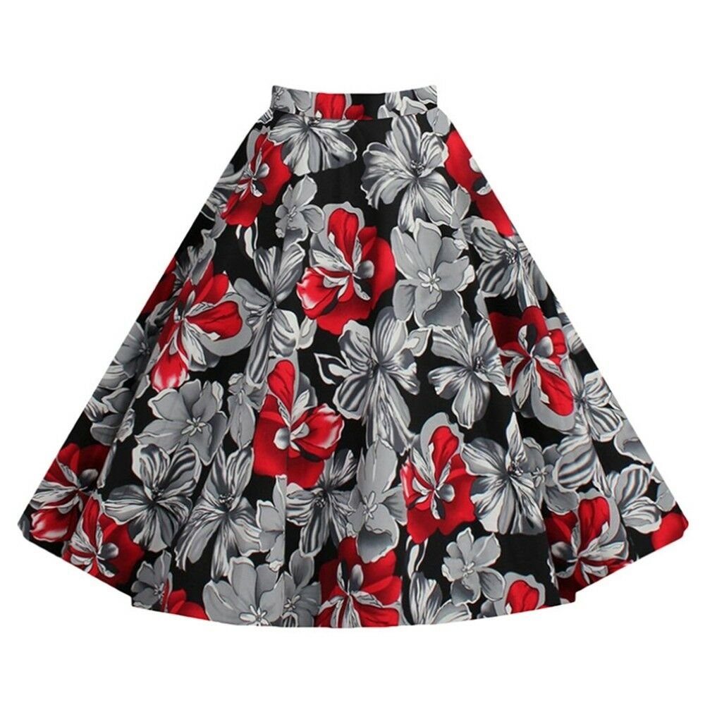 Hepburn Style Vintage Bubble Skirt A-line Pleated Skirt red