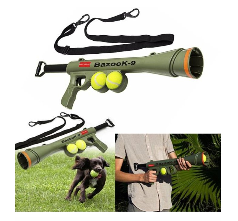 Dog Tennis Ball Gun Launcher w/2 Squeaky Balls Pet Play/Fetch/Throw