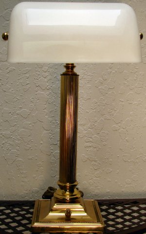 Classic Brass Bankers Lamp with White Acrylic Shade
