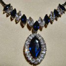 Royal Blue Sapphire Necklace 18K White Gold w/ Swarovski Crystals