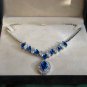 Royal Blue Sapphire Necklace 18K White Gold w/ Swarovski Crystals