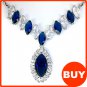 Royal Blue Sapphire Necklace 18K White Gold w/ Swarovski Crystals