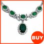 Elegant Emerald Green Necklace 18K White Gold w/ Clear Swarovski Crystals