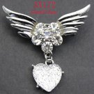 White Topaz Angel Wing Crystal Heart Brooch