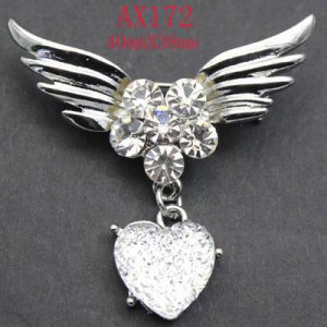 White Topaz Angel Wing Crystal Heart Brooch