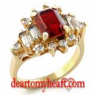 Emerald Cut Crowned Garnet Yellow Gold Ladies Ring
