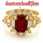Emerald Cut Crowned Garnet Yellow Gold Ladies Ring