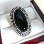 LARGE LONG OVAL CABOCHON BLACK ONYX 925 STERLING SILVER CHUNKY RING M 6.5