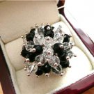LARGE ITALIAN CHUNKY BLACK & CLEAR ROUND CRYSTAL 925 STERLING SILVER RING SZ P 8