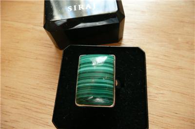 925 STERLING SILVER GREEN MALACHITE RECTANGULAR CABOCHON RING SZ K US 5.5