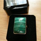 925 STERLING SILVER GREEN MALACHITE RECTANGULAR CABOCHON RING SZ K US 5.5