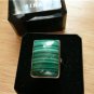 925 STERLING SILVER GREEN MALACHITE RECTANGULAR CABOCHON RING SZ K US 5.5