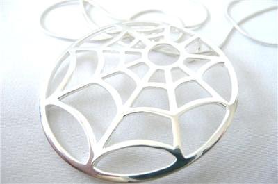 SOLID 925 SHINY STERLING SILVER LARGE ROUND SPIDER'S WEB PENDANT NECKLACE
