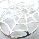SOLID 925 SHINY STERLING SILVER LARGE ROUND SPIDER'S WEB PENDANT NECKLACE