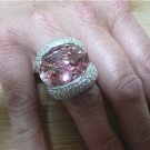 HUGE PINK CUBIC ZIRCONIA 925 SILVER COCKTAIL PAVE STATEMENT RING SZ O US SZ 7.5