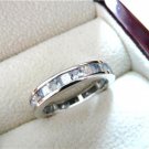 PALE BLUE & CLEAR CUBIC ZIRCONIA 925 STERLING SILVER ETERNITY BAND RING SZ J  5
