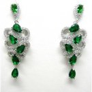 DAZZLING GREEN LAB EMERALD & CUBIC ZIRCONIA 925 SILVER LONG DROP DANGLE EARRINGS