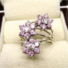 PRETTY PINK CUBIC ZIRCONIA 925 STERLING SILVER FLOWER RING SIZE R US SIZE 9