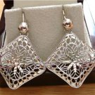 DECORATIVE 925 STERLING SILVER FILIGREE STYLE ITALIAN HOOK DROP DANGLE EARRINGS