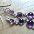 CABOCHON PURPLE AMETHYST 925 STERLING SILVER LONG DROP DANGLE HOOK EARRINGS 5CMS
