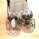 LARGE OVAL LONG DROP 925 STERLING SILVER RHODIUM PLATED ITALIAN DANGLE EARRINGS