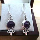 PURPLE AMETHYST 925 STERLING SILVER ROUND CABOCHON DROP DANGLE HOOK EARRINGS