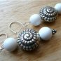 LARGE SILVER SEASHELL & WHITE AGATE 925 SILVER LONG DROP HOOK DANGLE EARRINGS