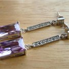 PRETTY LILAC CUBIC ZIRCONIA 925 STERLING SILVER ITALIAN LONG DROP EARRINGS
