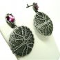 LAB RED RUBY & CUBIC ZIRCONIA 925 SILVER RHODIUM ROUND DROP DANGLE DISC EARRINGS