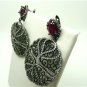 LAB RED RUBY & CUBIC ZIRCONIA 925 SILVER RHODIUM ROUND DROP DANGLE DISC EARRINGS