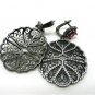 LAB RED RUBY & CUBIC ZIRCONIA 925 SILVER RHODIUM ROUND DROP DANGLE DISC EARRINGS
