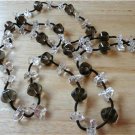 SMOKEY QUARTZ & ROCK CLEAR CRYSTAL LONG CORD BEADED FLAPPER NECKLACE 45INS