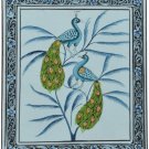 RMantra Handmade Miniature painting of Peacock on silk cloth .