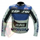 HONDA GAS REPSOL BLUE MOTORCYCLE MOTORBIKE COWHIDE LEATHER ARMOURED JACKET HONDA GAS REPSOL BLUE MOTORCYCLE MOTORBIKE COWHIDE LEATHER ARMOURED JACKET