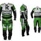 KAWASAKI 1 GREEN MOTORCYCLE MOTORBIKE COWHIDE LEATHER ARMOURED 2 PIECE SUIT