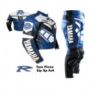 YAMAHA R BLUE MOTORCYCLE RACING SPORTS COWHIDE LEATHER ARMOURED 1 & 2 PIECE SUIT