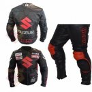 SUZUKI 4269 BLACK MOTORBIKE MOTORCYCLE COWHIDE LEATHER ARMOURED 2 PIECE SUIT