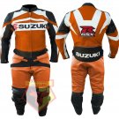 SUZUKI GSX ORANGE MOTORBIKE MOTORCYCLE COWHIDE LEATHER ARMOURED 2 PIECE SUIT