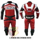 SUZUKI GSX RED MOTORBIKE MOTORCYCLE BIKER COWHIDE LEATHER ARMOURED 2 PIECE SUIT