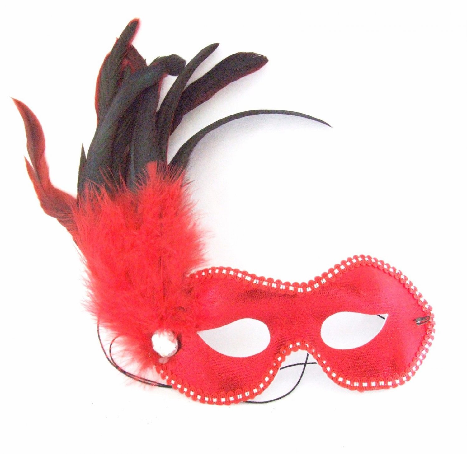 Feather Mask Red Satin Mardi Gras Masquerade Decor Party Prom New ...