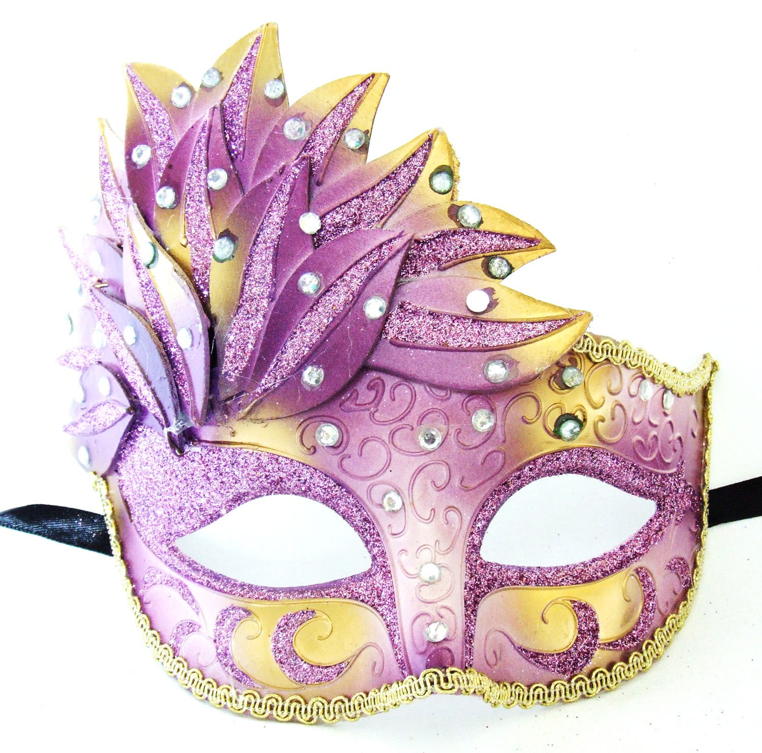 Venetian Mask Cascade Purple & Gold Mardi Gras Masquerade Costume Prom ...