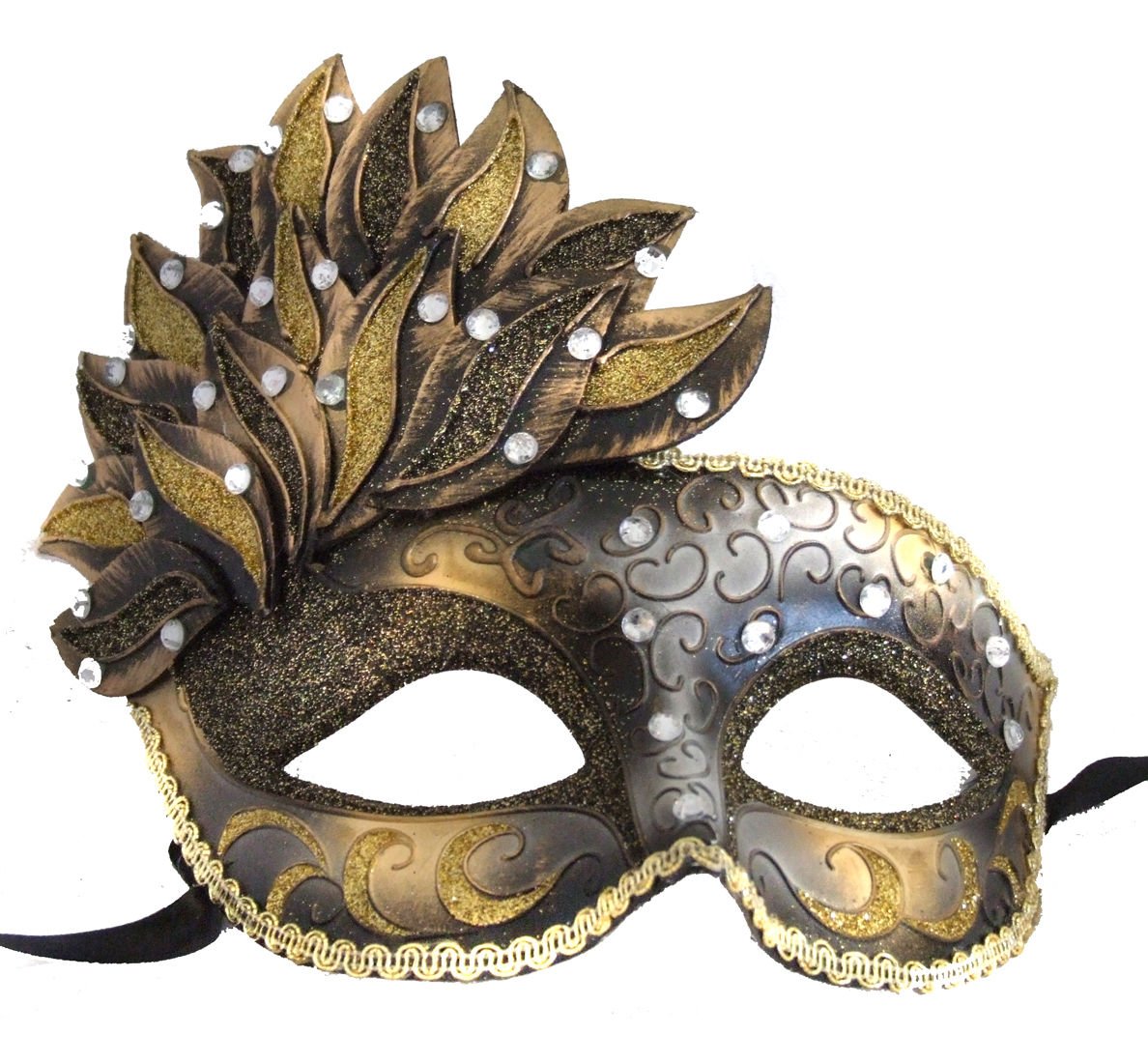 Venetian Mask Cascade Bronze & Gold Mardi Gras Masquerade Costume ...