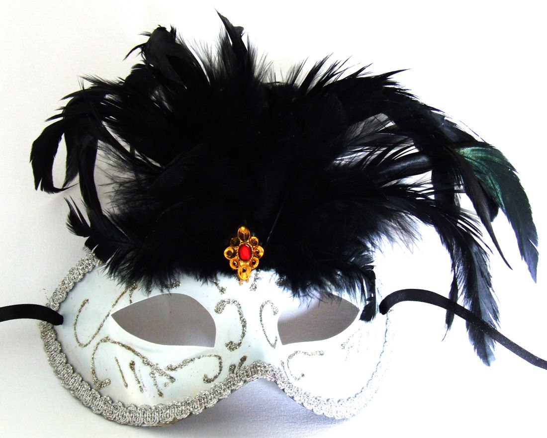 Venetian Eye Mask & Feathers 24 Mardi Gras Drama Theatre Masquerade Costume