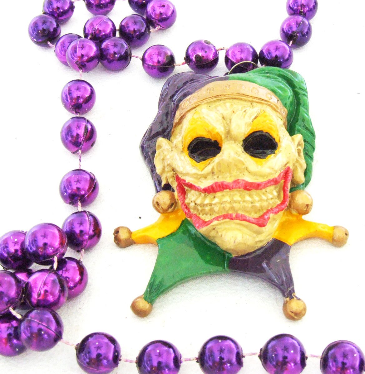 Scary Jester Bead Necklace New Orleans Mardi Gras Beads Spring Break Cajun