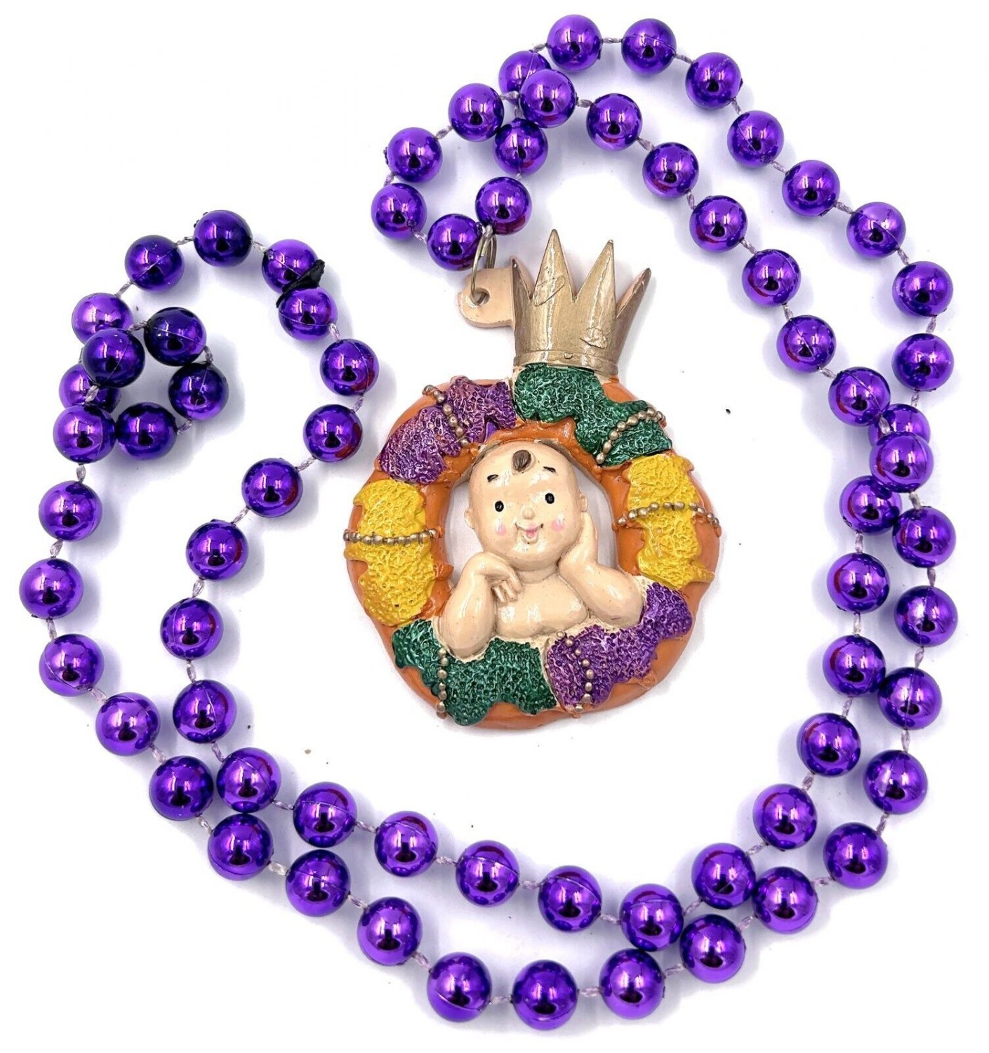 King Cake Baby Crown New Orleans Mardi Gras Bead Necklace Mask
