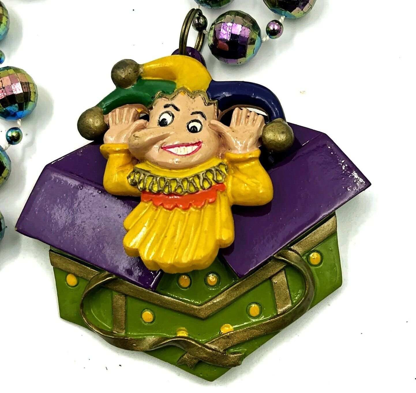 JACK IN THE BOX BOBBLE JESTER Moves Mardi Gras Bead Necklace