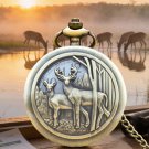 DEER Vintage Quartz Pocket Watch with Chain Pendent  Hunter Anniversary Gift F/S