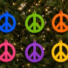 Set of 6 Colorful Peace Sign Christmas Ornaments Wooden Tree Decor Gift Set